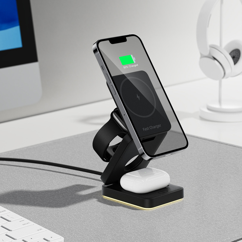 クロスボーダースリーインワンワイヤレス充電器折りたたみ磁気高速充電15W magsafe Appleワイヤレス充電スタンドに適しています|undefined