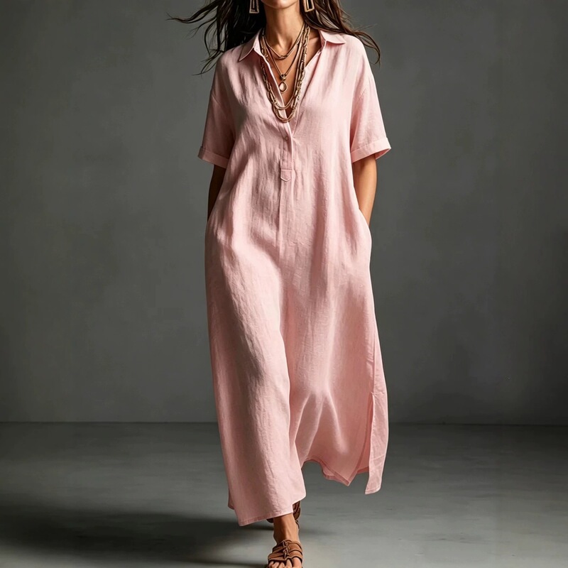 2026 Amazon European and American Cross-Border Women's Clothing Spring and Summer New Cotton and Linen Simple and Elegant Pure Color Short-Sleeved Lapel Dress 2026 Amazon European and American Cross-Border Women's Clothing Spring and Summer New Cotton and Linen Simple and Elegant Pure Color Short-Sleeved Lapel Dress