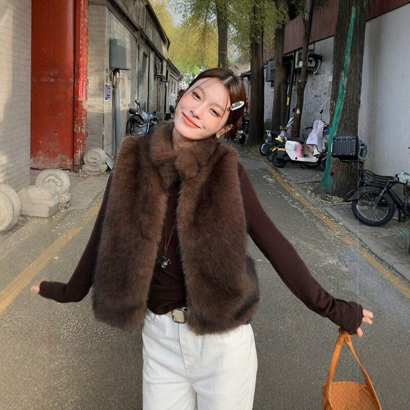 2026 new faux fur vest for women, short sleeveless stand-up collar furry coat, autumn and winter warm versatile vest 2026 new faux fur vest for women, short sleeveless stand-up collar furry coat, autumn and winter warm versatile vest