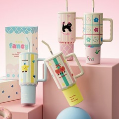 新型トントン氷覇カップ女子高颜値ストローカップ随行保温カップ屋外車載カップハンドル付き