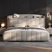床头可置物真皮床轻奢意式家用极简2米主卧床婚床现代1.8米双人床