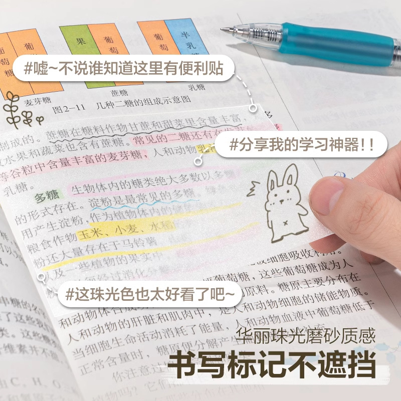 DeLi Pearl Transparent Postcard Notes Adhesivo Seco rápido Postcard Examen de posgrado Revisión de notas de estudiantes