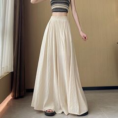 氷の糸の綿の麻の広い足のズボンの女性の春の夏の薄いタイプの高腰はやせていてゆったりしている感じがします。