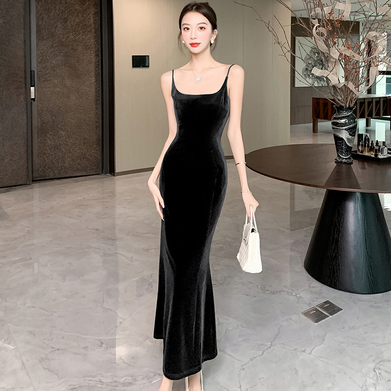 Coffee velvet autumn retro dress