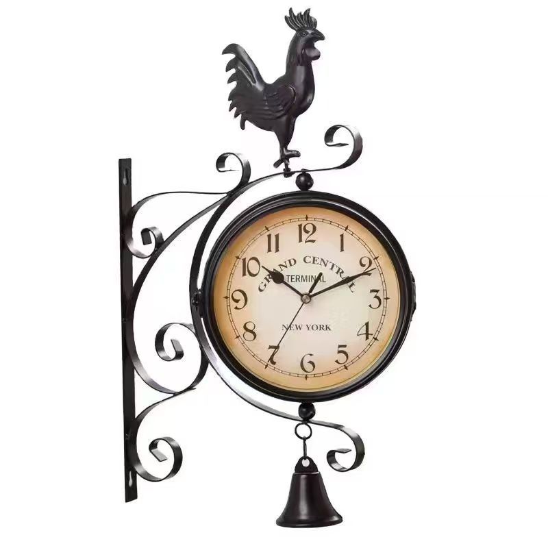 Cross-Border European Creative Double-Sided Wall Clock Home Living Room Decorative Clock Iron Silent Clock Double Clock