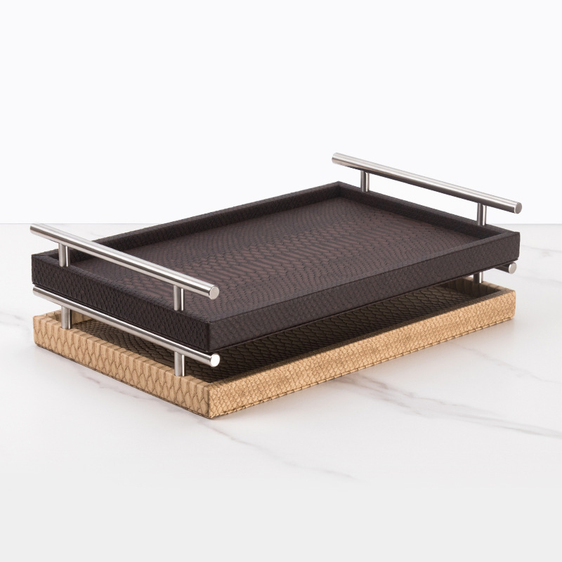 Creative model room luxury leather decorative tray, Home Hardware tea table tray, hotel room storage tray