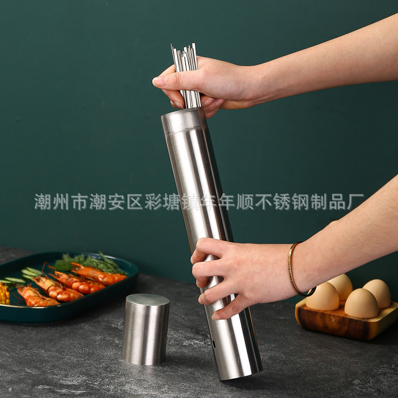 签子桶烧烤扁签筒户外工具用品配件不锈钢烧烤针桶钢签筒圆签子筒