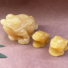 厂家批发米黄玉金蟾摆件玄关办公桌门店收银台工艺品商务玉石礼品