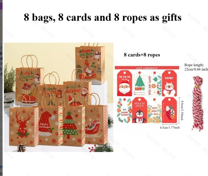 Bolsa de regalo de Navidad decoración colgante bolsas de papel de embalaje de Navidad tarjetas de regalos de vacaciones firma etiqueta de ropa lista image 11