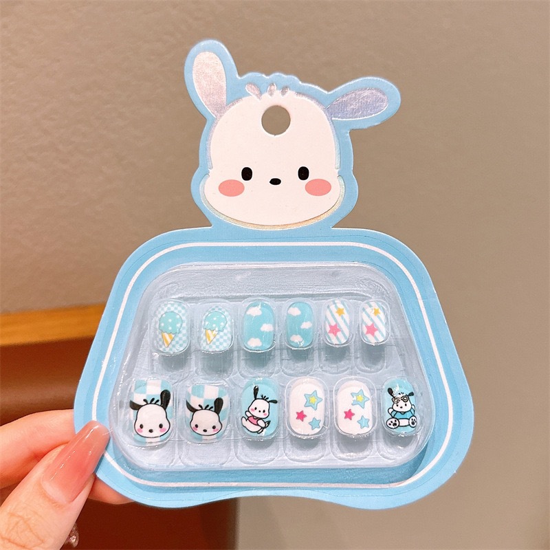 Uñas postizas removibles para niñas, en caja, con diseños de dibujos animados, pegatinas de uñas exquisitas, piezas de uñas.