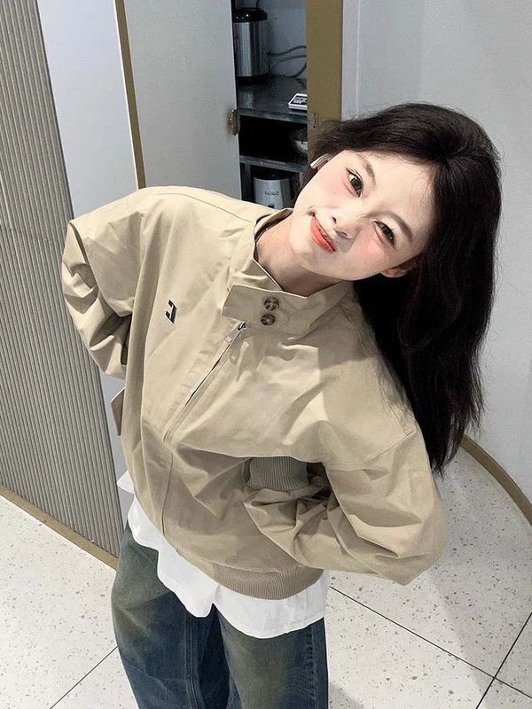 立领夹克初春外套女新款宽松休闲美式复古潮牌情侣款春秋上衣批发|undefined