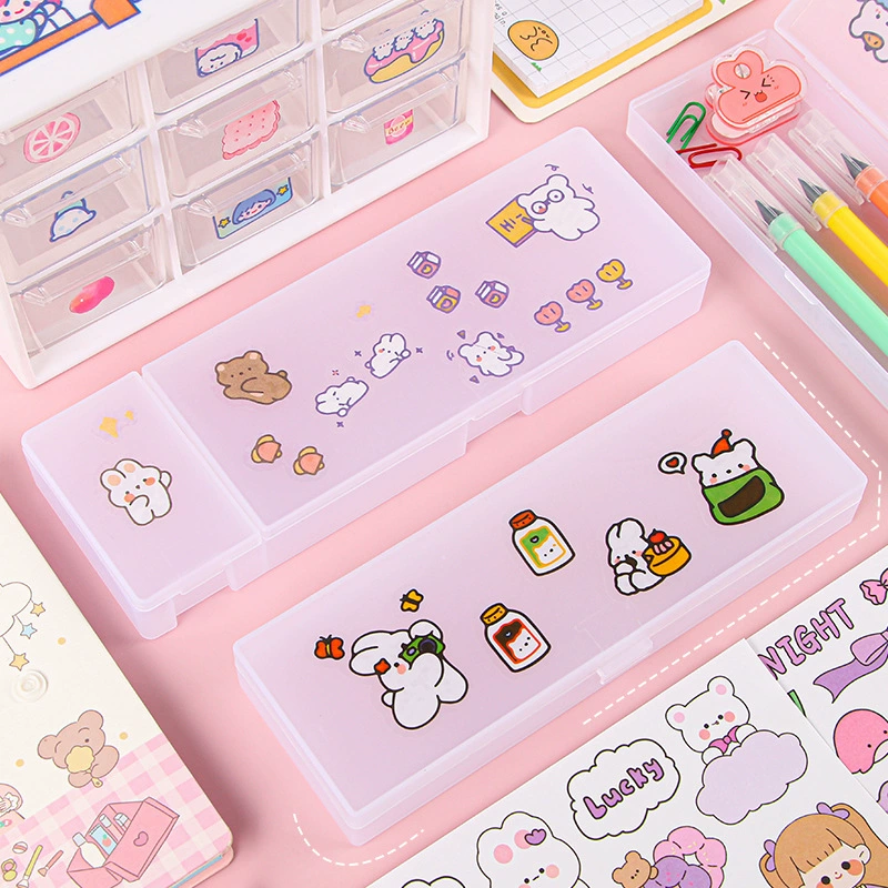 Matte Transparent Pencil Case, Universal PP Stationery Box, Double-Layer Options, 20×6.5×3 cm