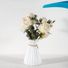 水培鲜花瓶仿陶瓷塑料花瓶收腰现代花瓶折纸创意麻绳仿真花小花瓶