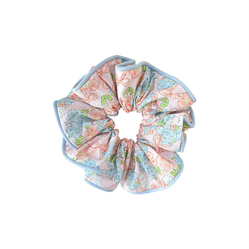 Korean version colorful small bear floral pattern forest system sweet fabric large intestine circle gentle ponytail ball hair tie hair accessory