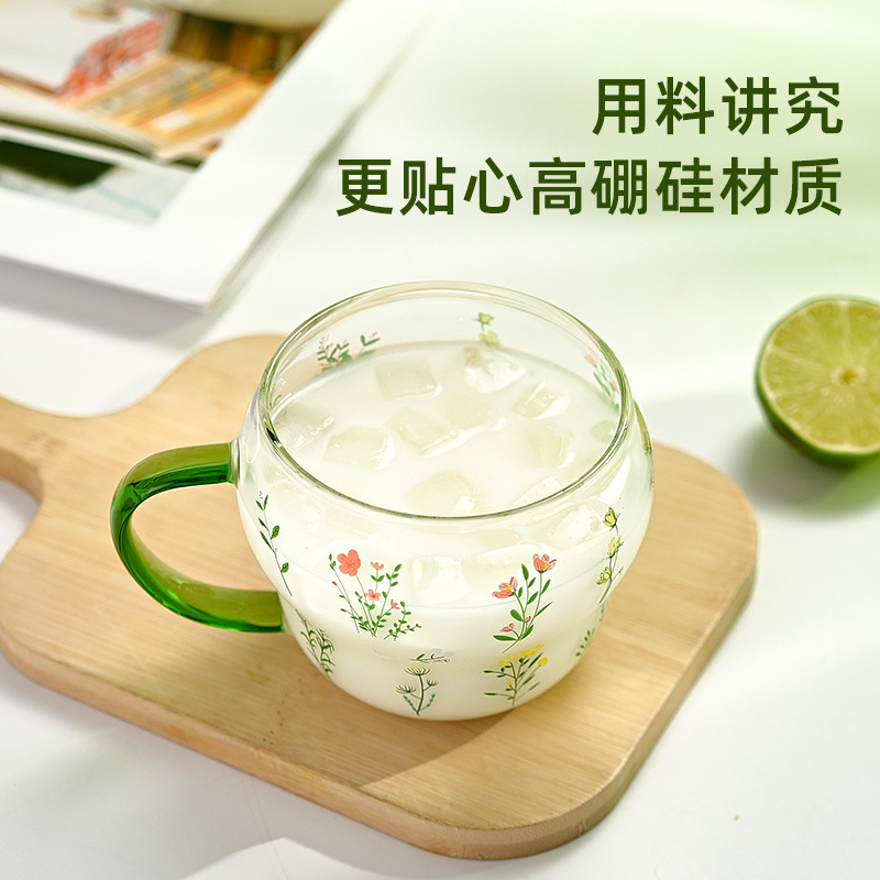 小清新高硼硅玻璃杯女家用水杯早餐杯子咖啡杯牛奶燕麦杯酸奶杯|undefined