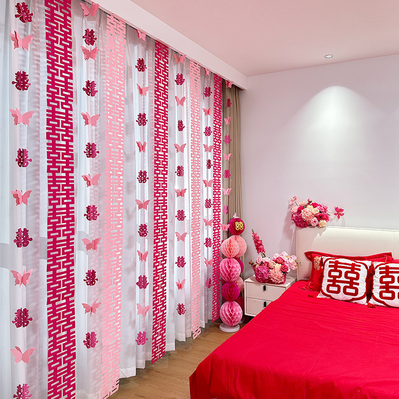 Wedding Room Decoration Curtain Decoration Wedding Flower Hanging Decoration Wedding House Bedroom Living Room Happy Character Door Curtain Happy Character Flower