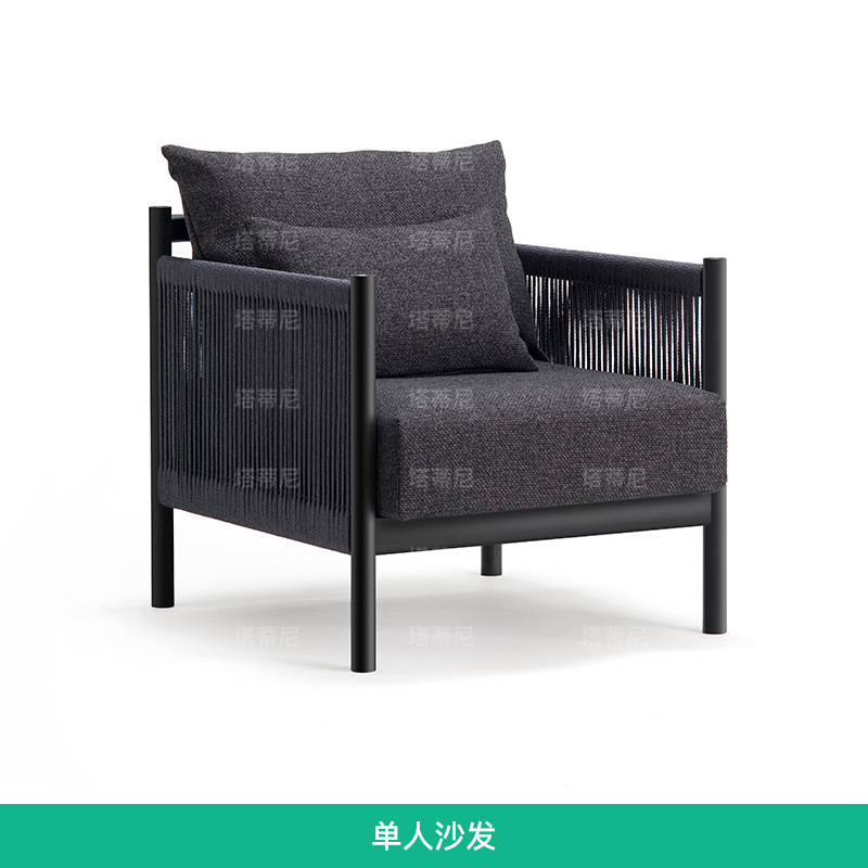 Nordic outdoor caña casual sofá villa patio jardín balcón casual anticorrosión madera maciza caña combinación de silla