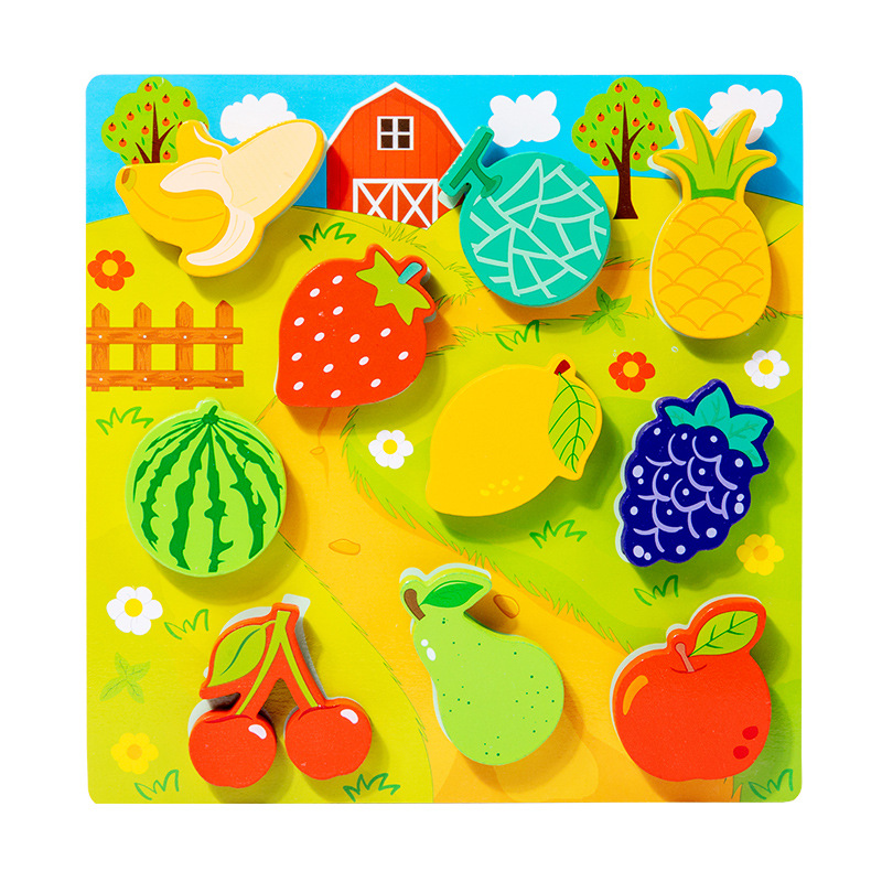 Jardín de infantes iluminación cognitiva infantil dibujos animados cognición animal agarrar tablero de madera puzzle tridimensional juguetes de madera image 8