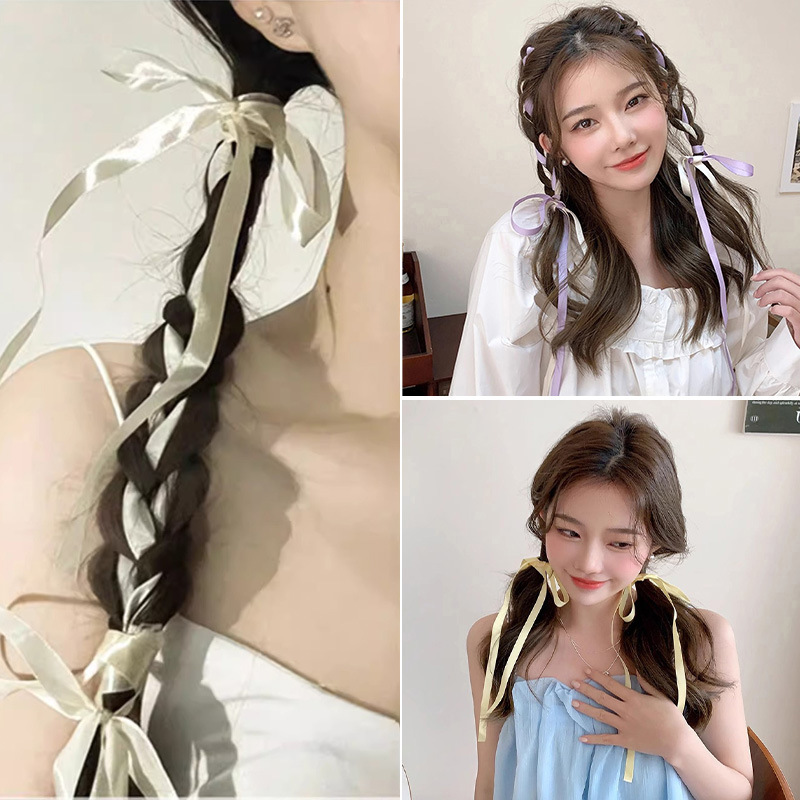 Explosión trenzada cinta de cabello tocado doble cabello arco de cola de caballo correa de cabello para mujeres correa de cabello correa de cabello flotante