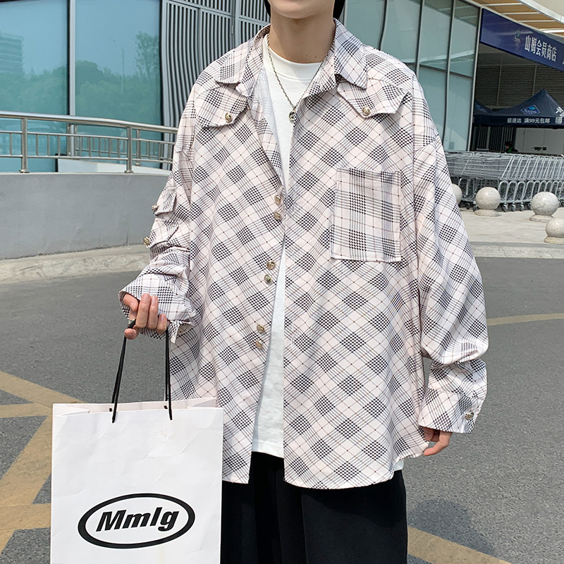 Camisa de manga larga de verano de estilo de Hong Kong, chaqueta casual de moda suelta y guapa para hombres, marca de moda de primavera y otoño, camisa de todo fósforo ins