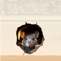 Cross-border CH15003 3D stereo wall-breaking mouse self-adhesive sticker room living room decoration beautification wall sticker arrangement 