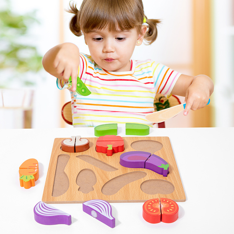 Nuevas frutas y verduras de madera para niños cortar Le Baby en casa cocina juego de puzzle de juguetes de educación temprana