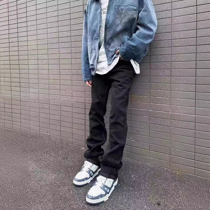 cleanfit517 Style Slightly Flared Washed Jeans vintage High Street Distressed Loose kenijima Pants