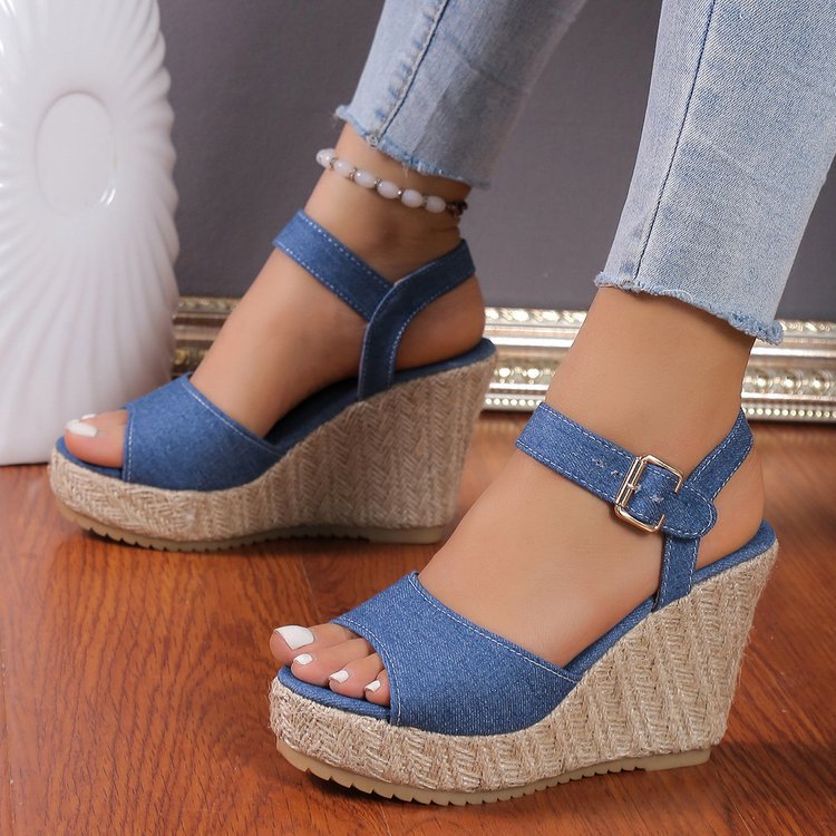 Sandales Compensées Femme À Plateforme Et Talons En Paille_voghion.com