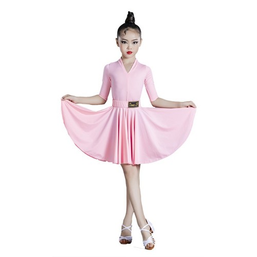 Pink Latin dance clothing for girls kids baby children salsa ballroom Latin dance skirt suit  for Children