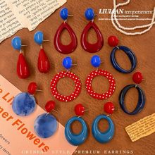 复古港风耳环2025红色夸张轻奢撞色新款耳钉高级度假气质耳坠耳饰