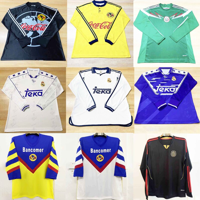 Retro Long-Sleeved Jersey Mexican League Chivas Brazil Real Madrid America Mexico Ac Football Uniform Shirt Retro Long-Sleeved Jersey Mexican League Chivas Brazil Real Madrid America Mexico Ac Football Uniform Shirt