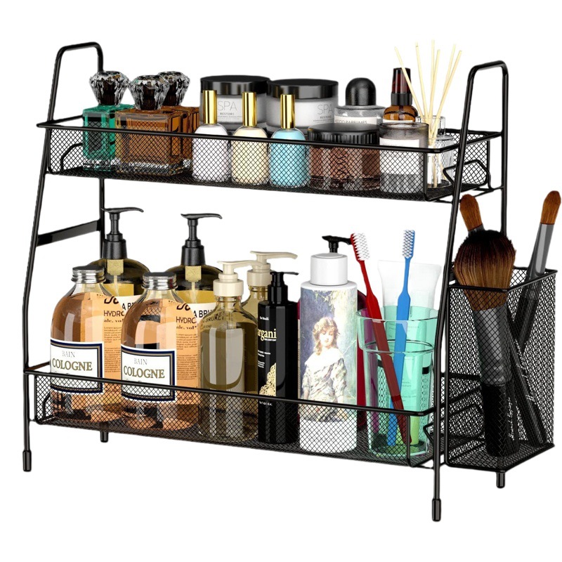 Estante de condimentos de doble capa de malla metálica para cocina