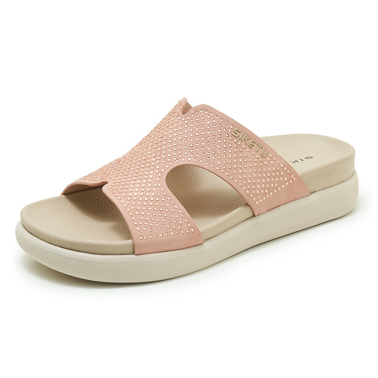 Dép sandal nữ xỏ ngón đế bệt đính đá lấp lánh phong cách Hàn Quốc — màu đen, màu hồng, màu mơ chi tiết 22