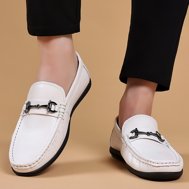 男士皮鞋豆豆鞋真皮男鞋夏季新款透气休闲软底舒适一脚蹬工厂定制