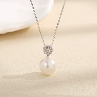 新款单颗珍珠项链925纯银百搭小众设计高级感锆石毛衣链diy吊坠托