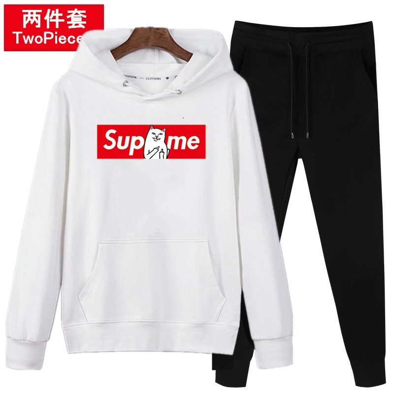 가을과 겨울 기모 스포츠 세트 남자 스웨트 후드 학생 패션 재킷 남자 플러스 사이즈 캐주얼 운동복