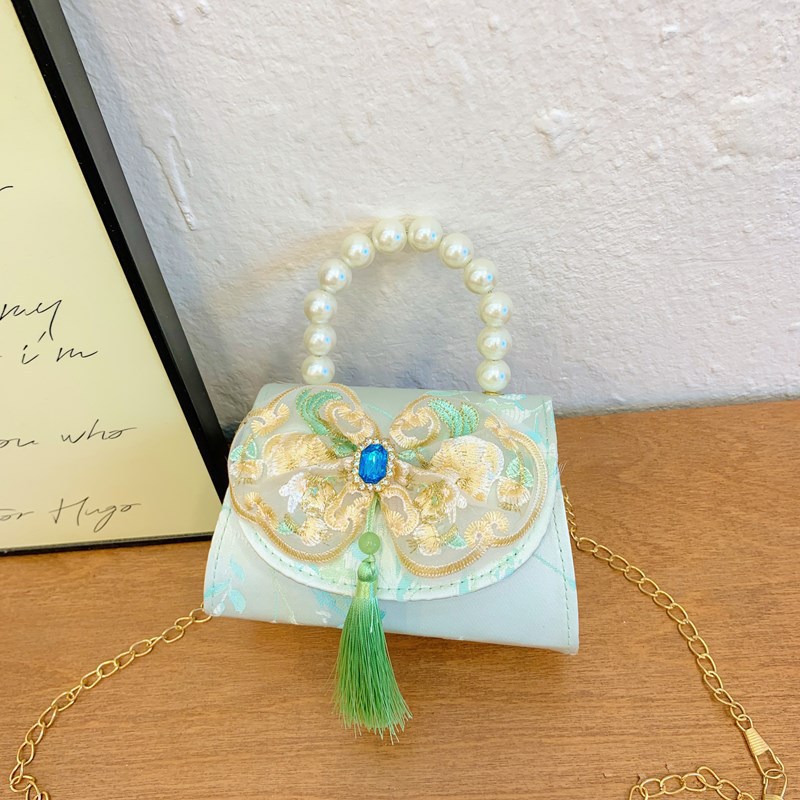 Bolso de princesa de niñas 2025, otoño nueva chica lindos bordillos de encaje mochila bolso de perlas de estilo chino Aisha