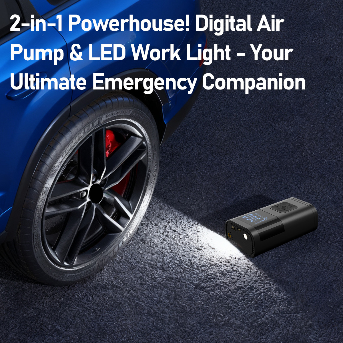 Digital display portable car tire inflator, vehicle-mounted emergency inflating and starting all-in-one machine, multifunctional inflator