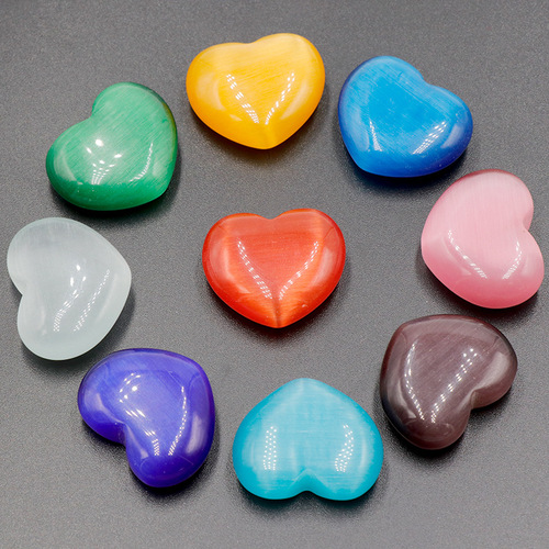 Cat's Eye Stone Big Heart 30mm Multicolor Heart Shape Rough Stone Ornament Peach Heart Handle Pendant Mining Fish Tank Stone Cross-border Wholesale