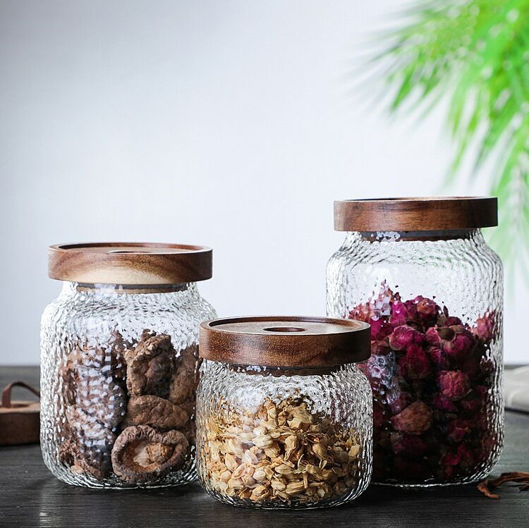 High Borosilicate Heat Resistant Hammer Glass Storage Jar Tea Cereals Coffee Bean Sealed Jar Transparent Storage Storage Jar