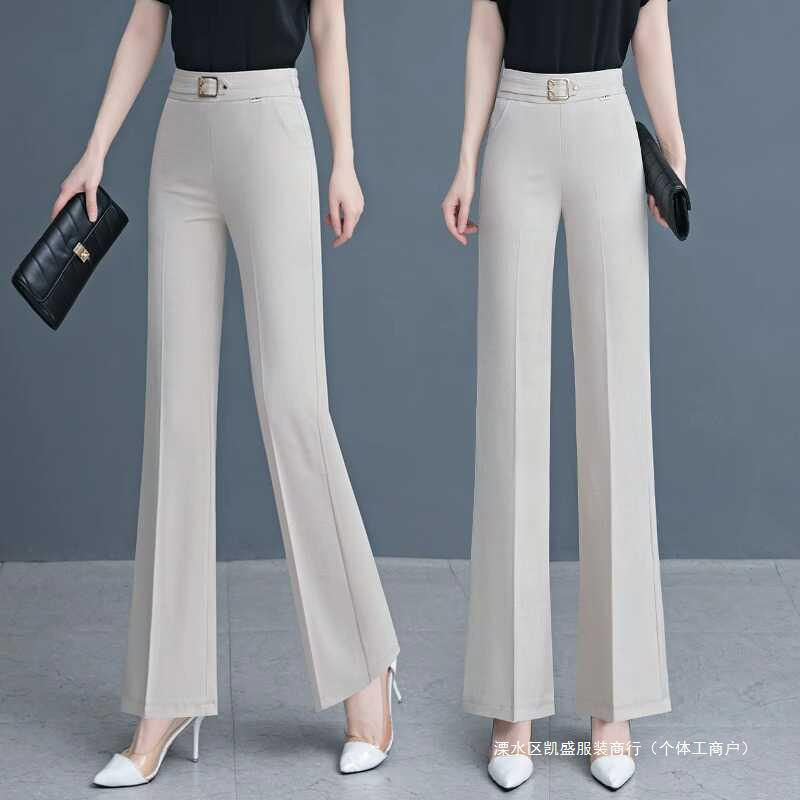 Women's Summer Thin 2024 Cropped High Waist Dumped Trousers Ice Silk Cotton Linen Casual Trousers