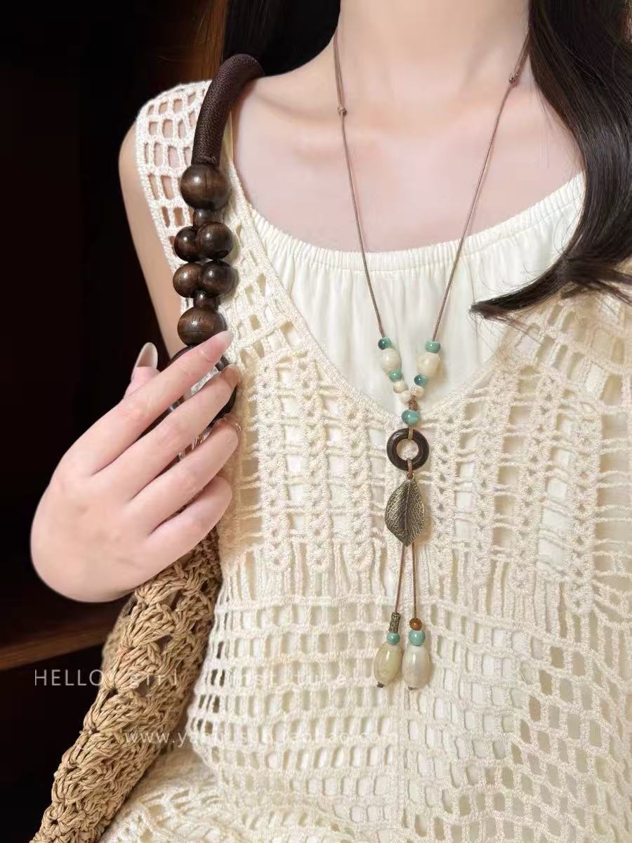 Otoño y invierno minimalistas collares colgante de goteo de Feng Shui mujeres chaqueta larga suéter cadena casual accesorios de lujo ligero