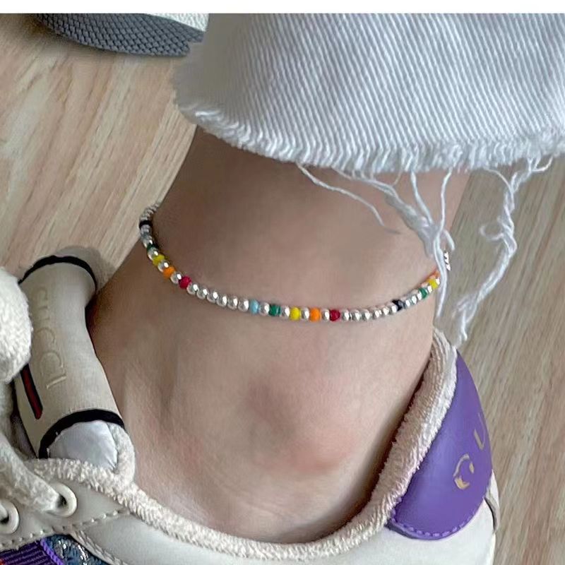 Diseño de nicho coreano de plata esterlina 925 cuentas a mano arco iris elástico primavera y verano fresco dulce y picante lindos pies