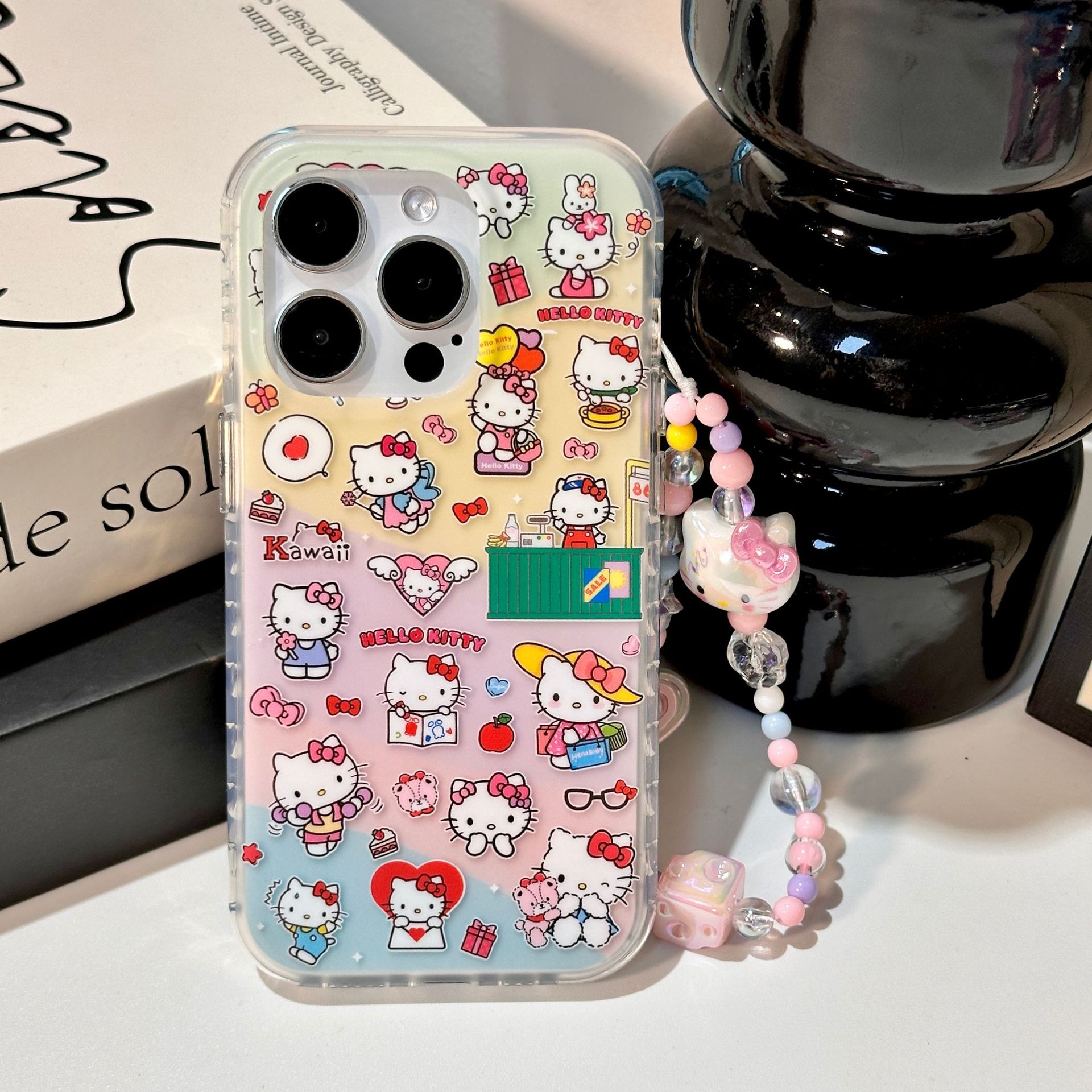 Ilustración de pantalla completa de dibujos animados KT cat para Apple 15Pro funda para teléfono móvil 16PM cadena 14/13 nueva 15Pro girl