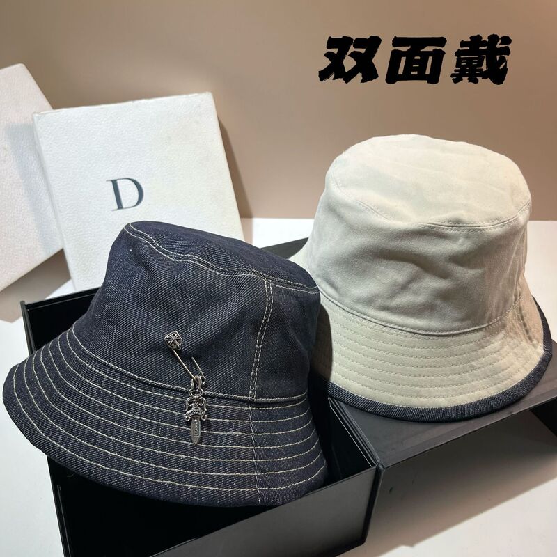 春秋新款十字架别针牛仔渔夫帽韩版双面戴帽子棉质休闲遮阳盆帽潮|undefined