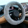 Wool Steering Wheel Cover [Earth Gray] Short Wool Style