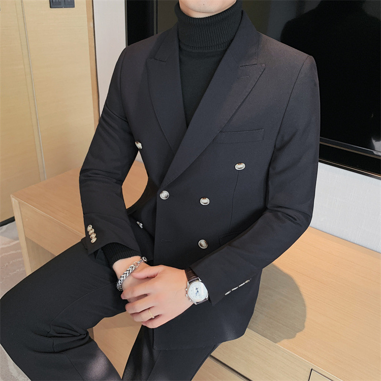 boy Boy 2024 Cross-Border Double-Breasted Business Suit Slim Fit Solid Color European And American Simple Men's Blazer Jacket_viptrois.com