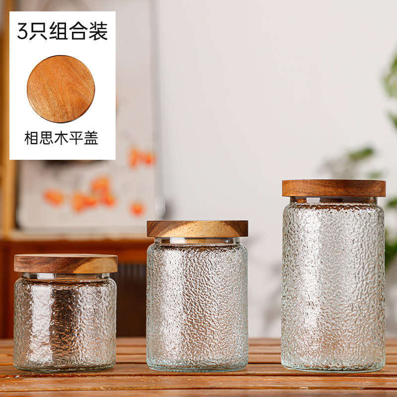 Hogar vintage Begonia flor realzada snack caramelo almacenamiento tarro bambú cubierta americana cocina transparente vidrio sellado frasco