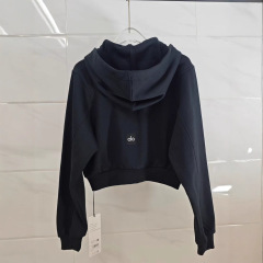 alo春季新款短款瑜伽外套露腰显瘦休闲运动卫衣连帽上衣有拉链