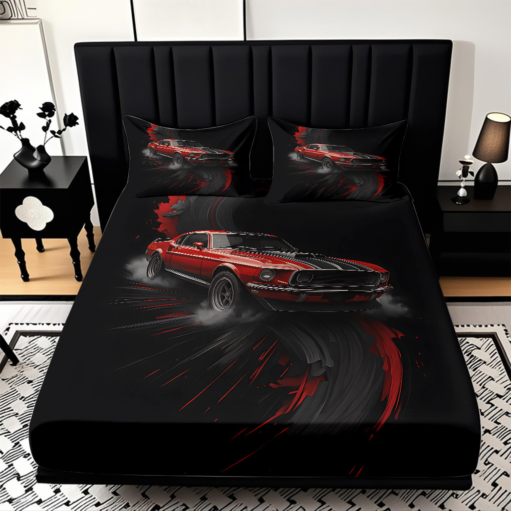 TEMU / JIT moda popular patrón de carreras 3D impresión digital cama de cama de cama kit de ropa de cama fábrica directa